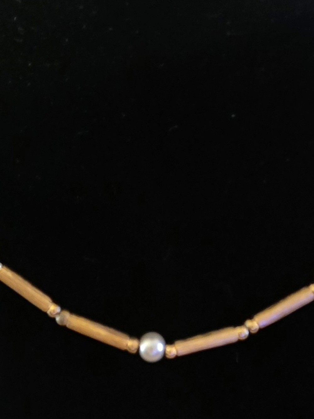 Vintage Textured Gold Bar & Faux Pearl Station Chocker - Retro Mid-Century - Picture 2 of 4